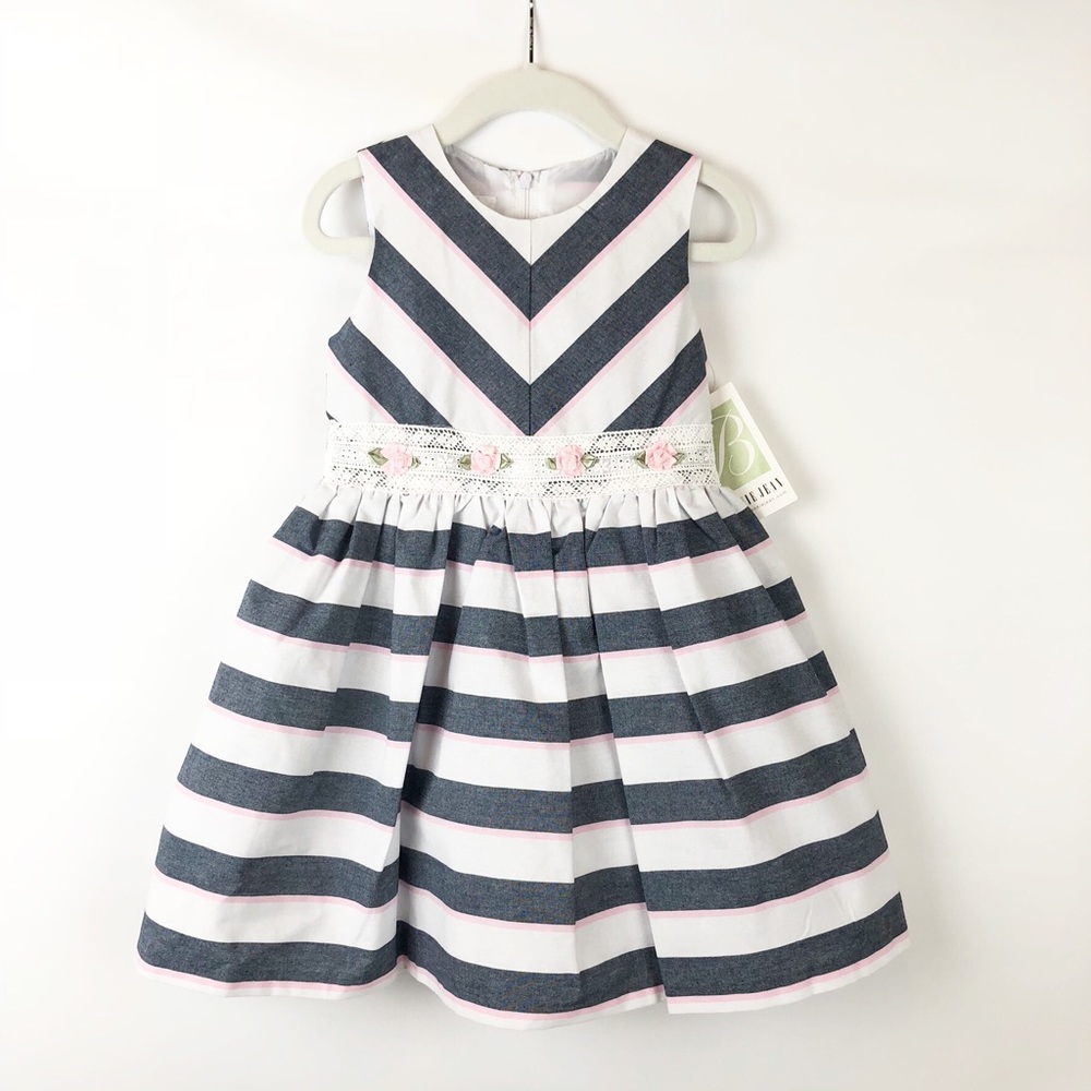 NWT Bonnie Jean Chambray Chevron Striped Dress 4